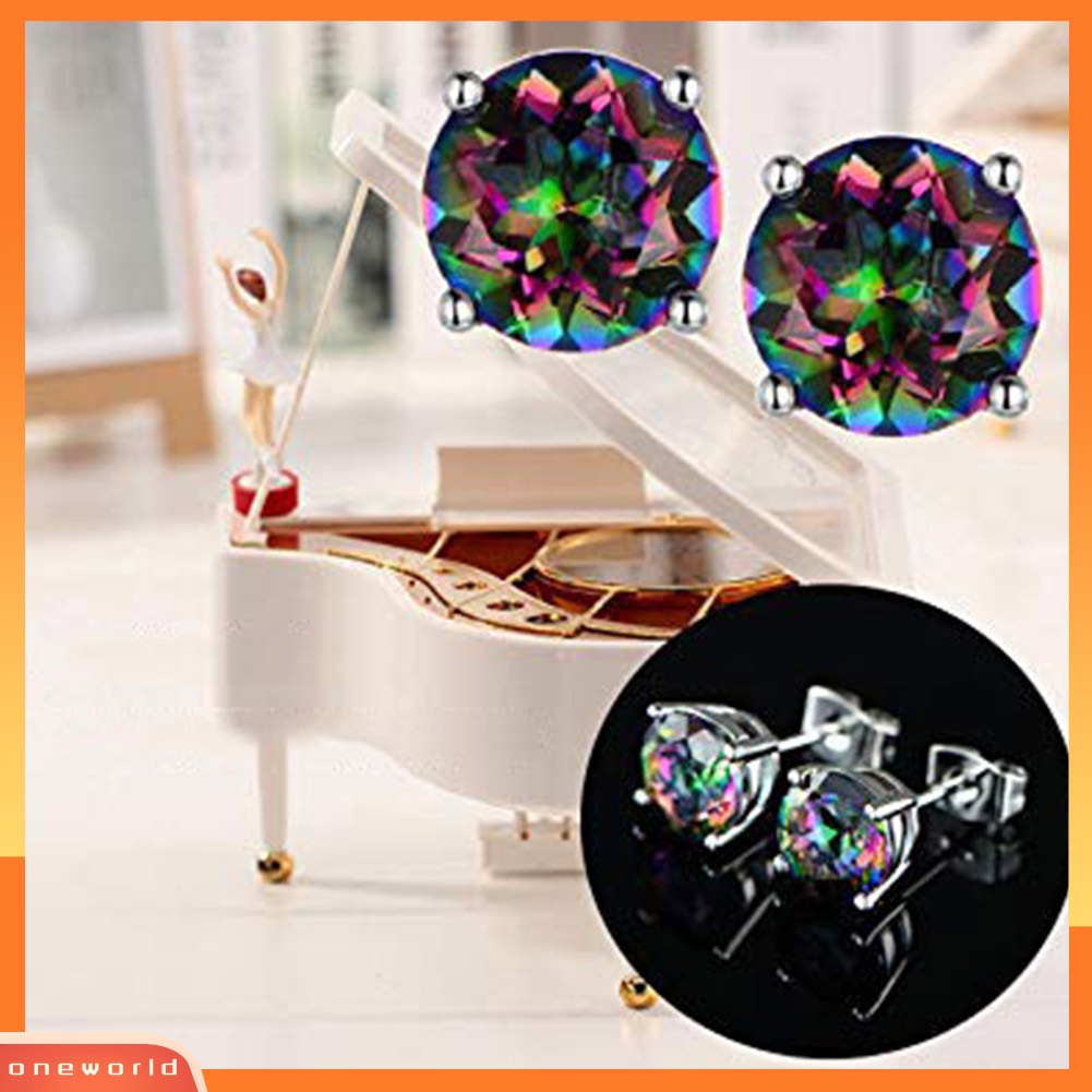 [WONE] Klasik Unisex Multicolor Cubic Zirconia Hias Telinga Stud Anting Perhiasan Hadiah