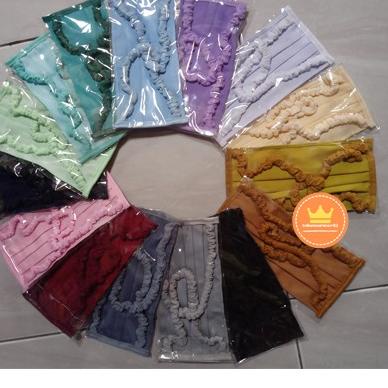 Update스 Masker Kain Hijab Serut Karet Silang  LUSINAN  Masker Kain Hijab Polos |  Plastik | Masker |