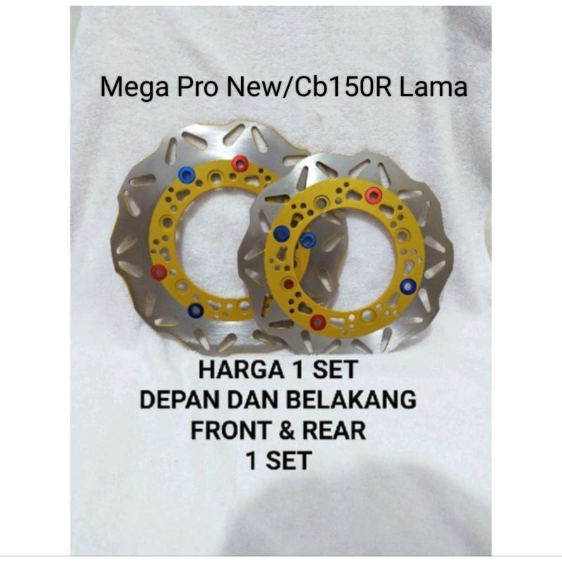 Disc Cakram rem set depan belakang pnp motor Mega pro new / Cb150 R Old/Tiger Old/Verza Dill Depan Lobang Baut 6 Belakang Lobang Baut 4 pnp tinggal pasang Depan/Belakang