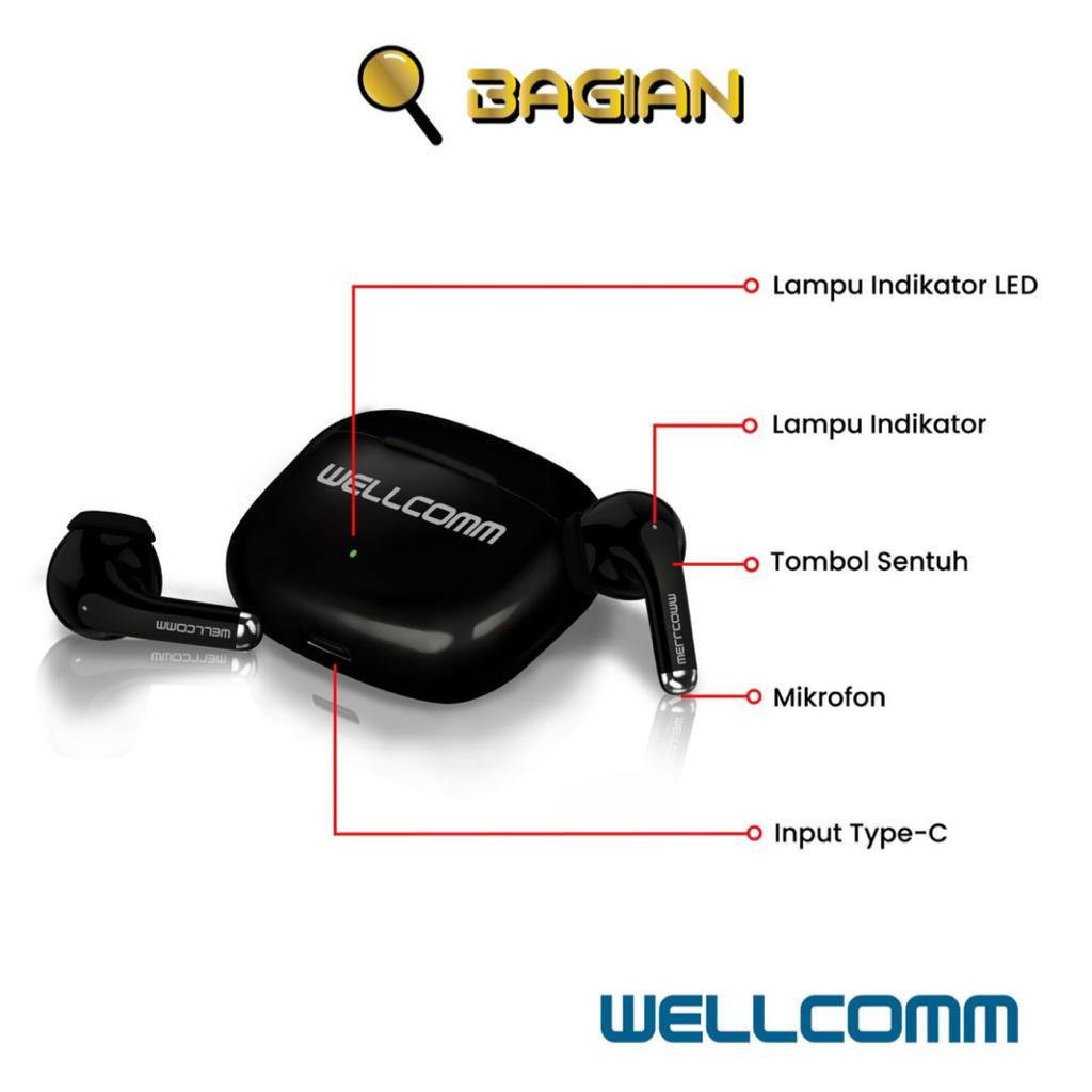 Headset Bluetooth Wellcomm W-001 TWS Earphone Extra Bass Original