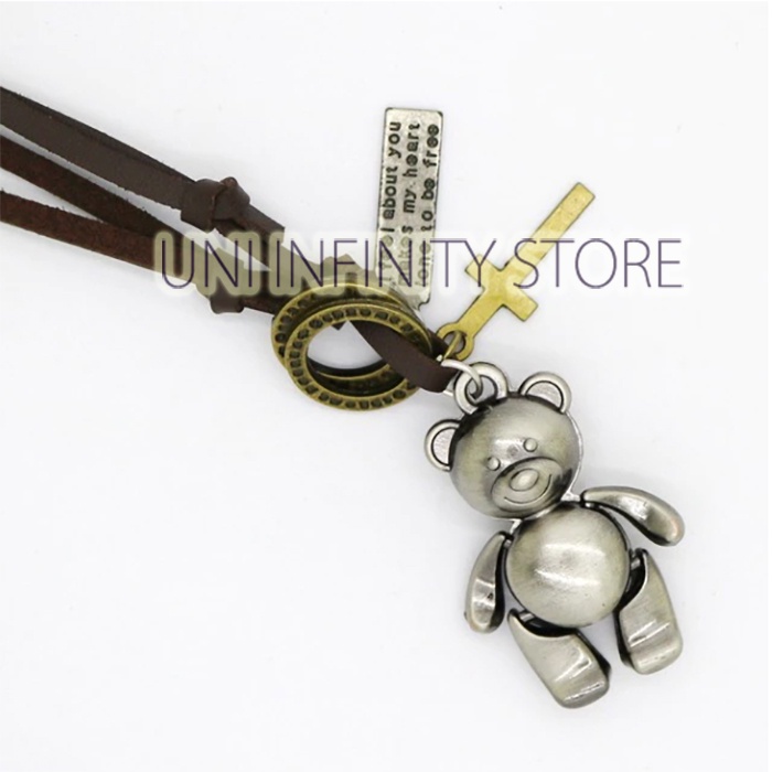 JWNE0462 Kalung Kulit Boneka Beruang Perak Perunggu Unisex Pria Wanita Bronze Silver Bear Doll Leath