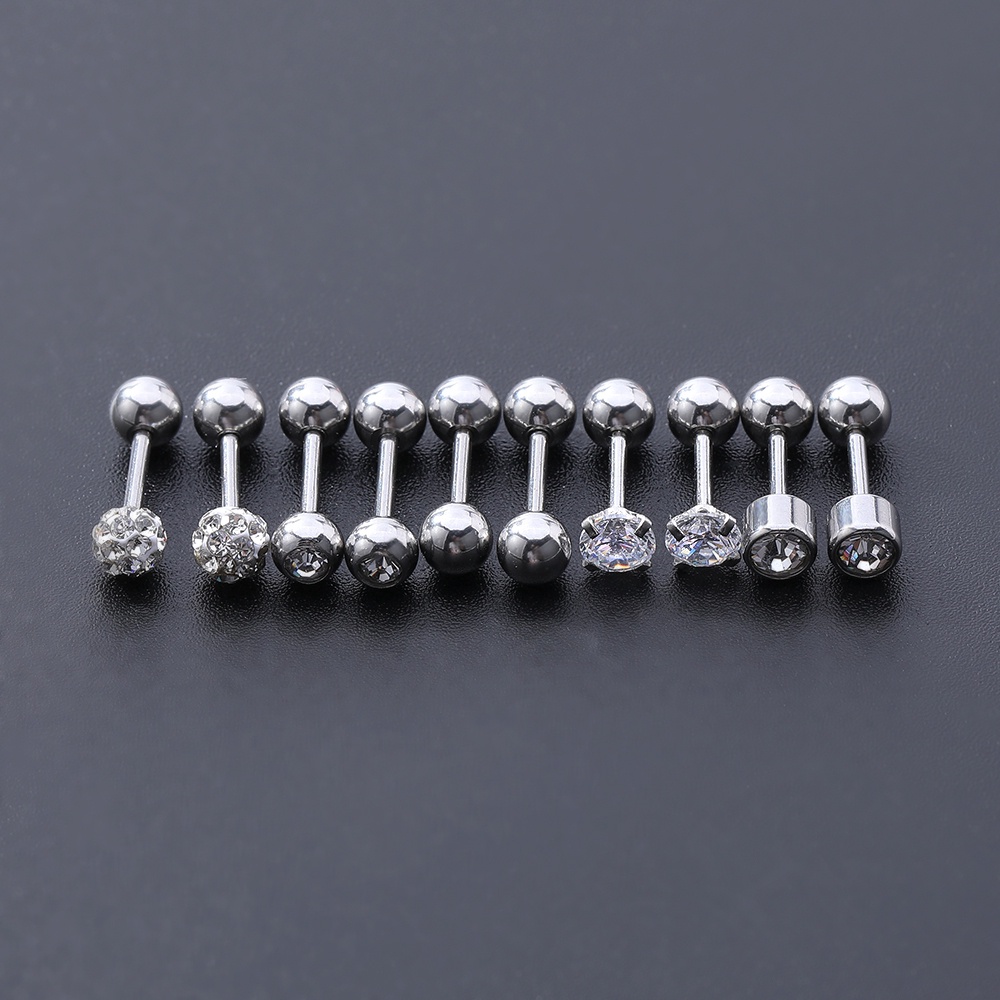 5pasang/lot Stainless Steel Ear Studs Cartilage Stud Earrings Set Tindik Kristal Barbel Helix Keong Tindik