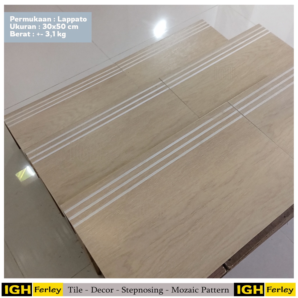 Stepnosing Granit 30x50 Motif Kayu Coklat Matt Tekstur Lantai Tangga AntiSelip Original Granite Tile