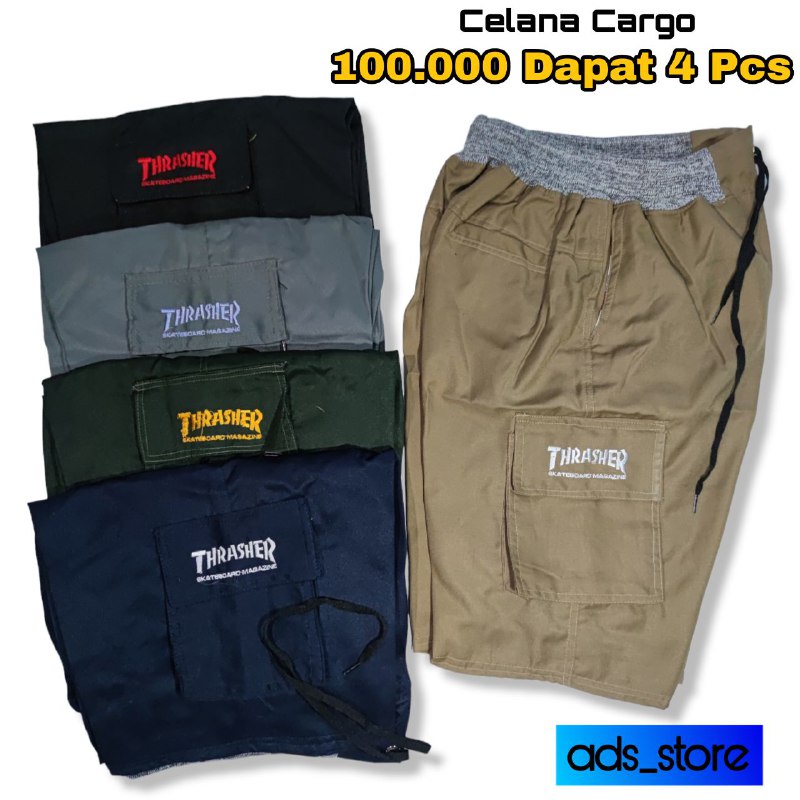 Celana Cargo Pendek Pria Rip Pinggang Karet THRASHER Katun