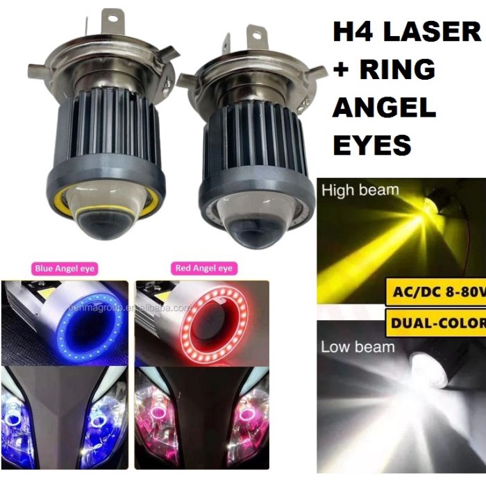 Lampu LED LASER H4 HS1 ANGEL EYES sepeda motor d2 high low utama gun