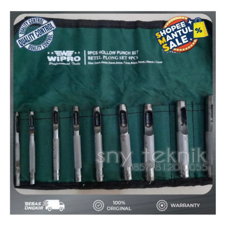 Plong Set Gasket Pembolong Kulit Betel Plong Set - WIPRO 9 pcs (3mm - 12mm)