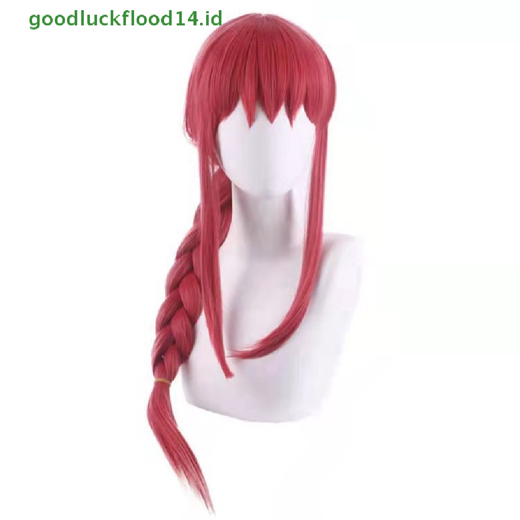 [GOOGFOUR] Wanita Makima Anime Rantai Man Cosplay Panjang Dikepang Lurus Rambut Sintetis Halloween Merah Bermain Peran Pesta Wig Aksesoris [TOP]