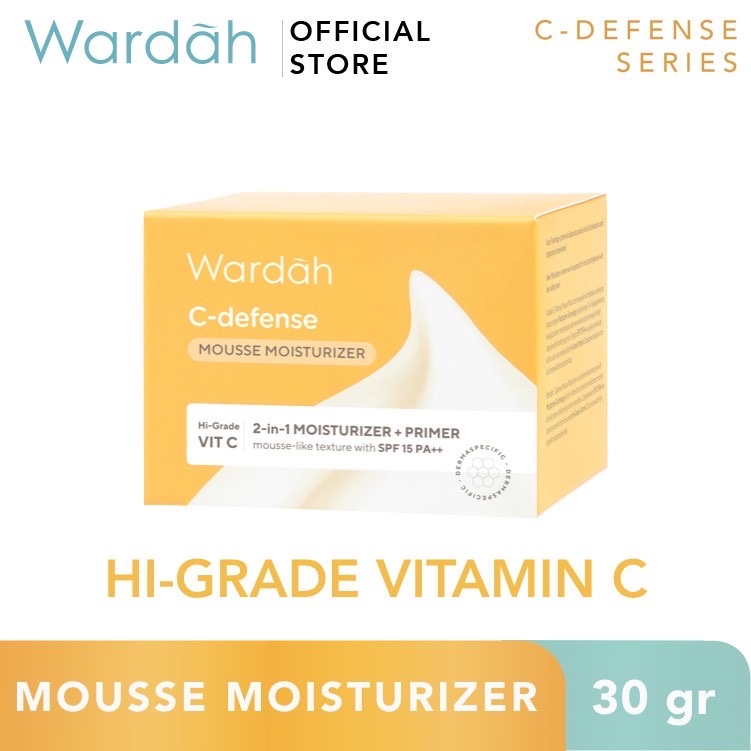 WARDAH C-Defense Mousse Moisturizer Indonesia / Pelembab Wajah 30g / Hi-Grade Vit C 2 In 1 Moisturizer + Primer Mousse Like Texture With SPF 15 PA++ / Skincare Face Care Series Treatment / Energizing Creamy Wash Whip Foam Serum Mist DD Cream Sleeping Mask