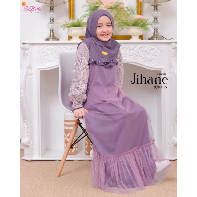 GAMIS ANAK MEWAH JIHANE LABELLA WARNA SALMON SALEM UNGU PURPLE HIJAU GREEN  HITAM BLACK PUTIH WHITE 