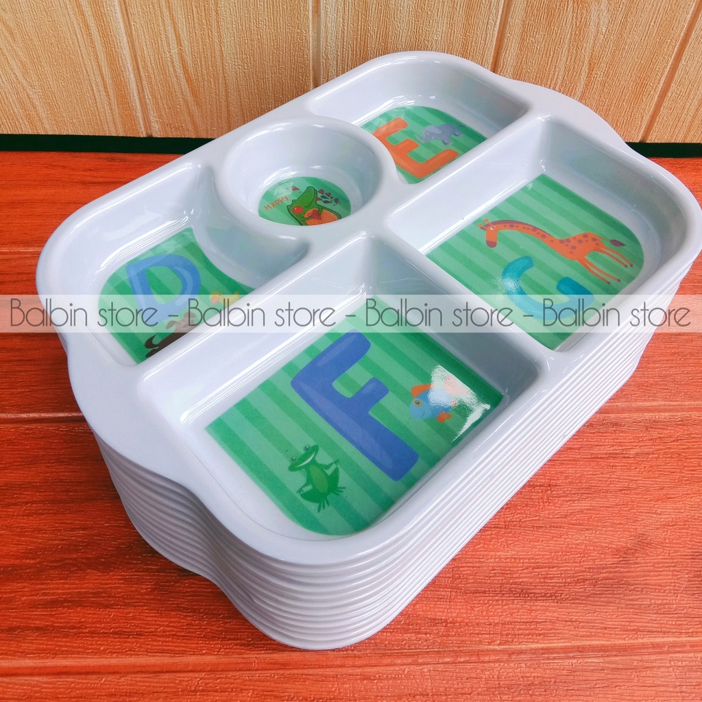 Balbin - promo 1 pcs piring bento sekat lima melamine ware diameter 29cm motif karakter - food grade