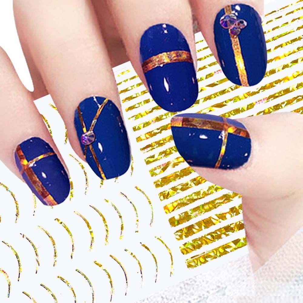 AUGUSTINA Agustina Bronzing Stiker Kuku Cinta Hati Self Adhesive Bronzing Huruf Inggris Garis Geometris Dekorasi Nail Art