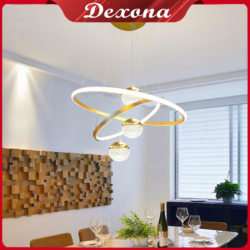✨ Garansi&amp; 3 Warna✨96w Lampu Gantung Minimalis MODERN Kristal LED 2 RING 40/60cm 3 BALL pendant light Hotel Nordik bergaya Eropa bar