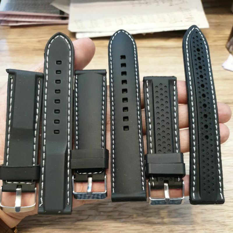 Termurah tali jam tangan karet rubber warna hitam list putih  strap jam tangan karet rubber