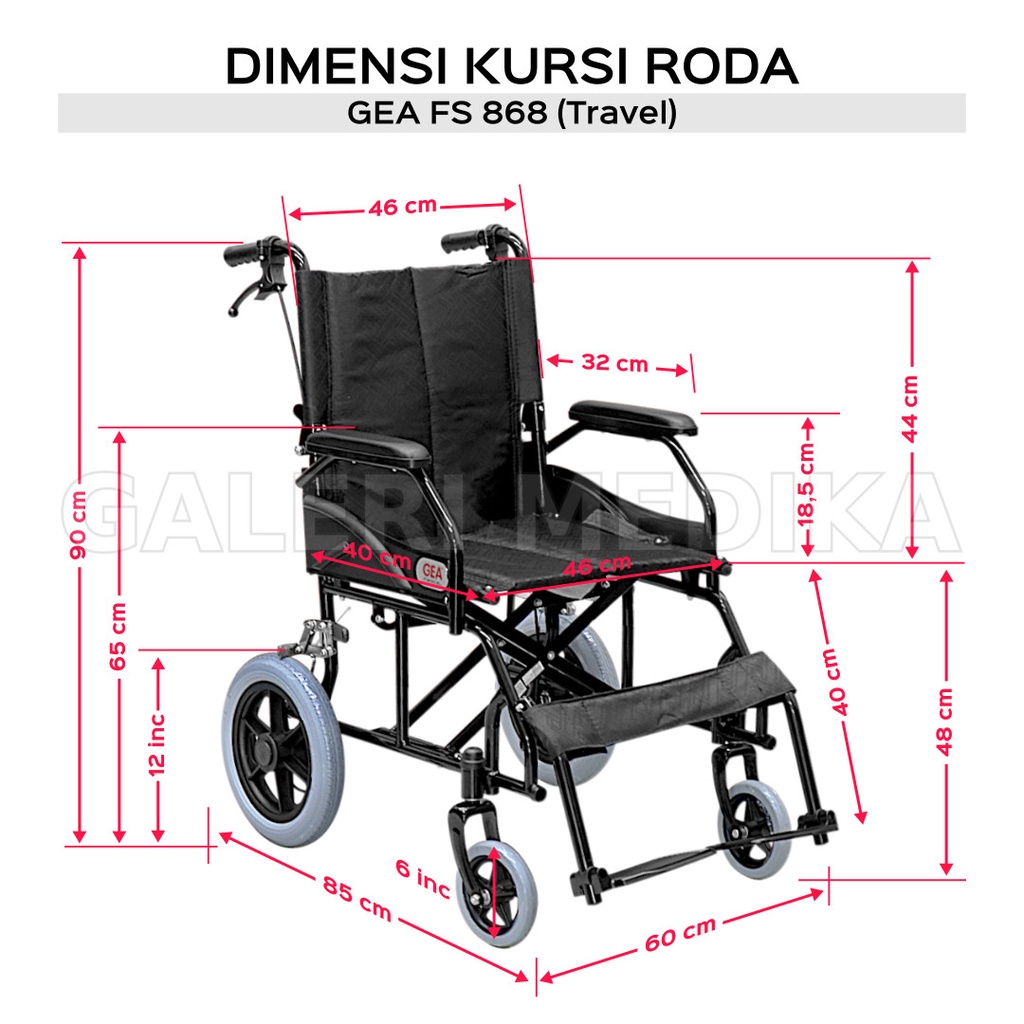 Kursi Roda Travel GEA FS 868 / FS-868 / FS868 - Travel Wheelchair (Khusus GOJEK)