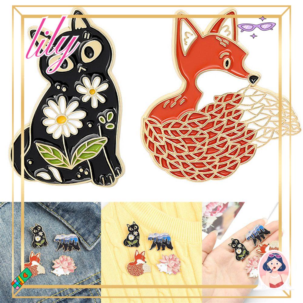 Lily Black Cat Bros Bros Bros Broach Hadiah Bunga Daisy Rubah Vintage Lencana Kecil