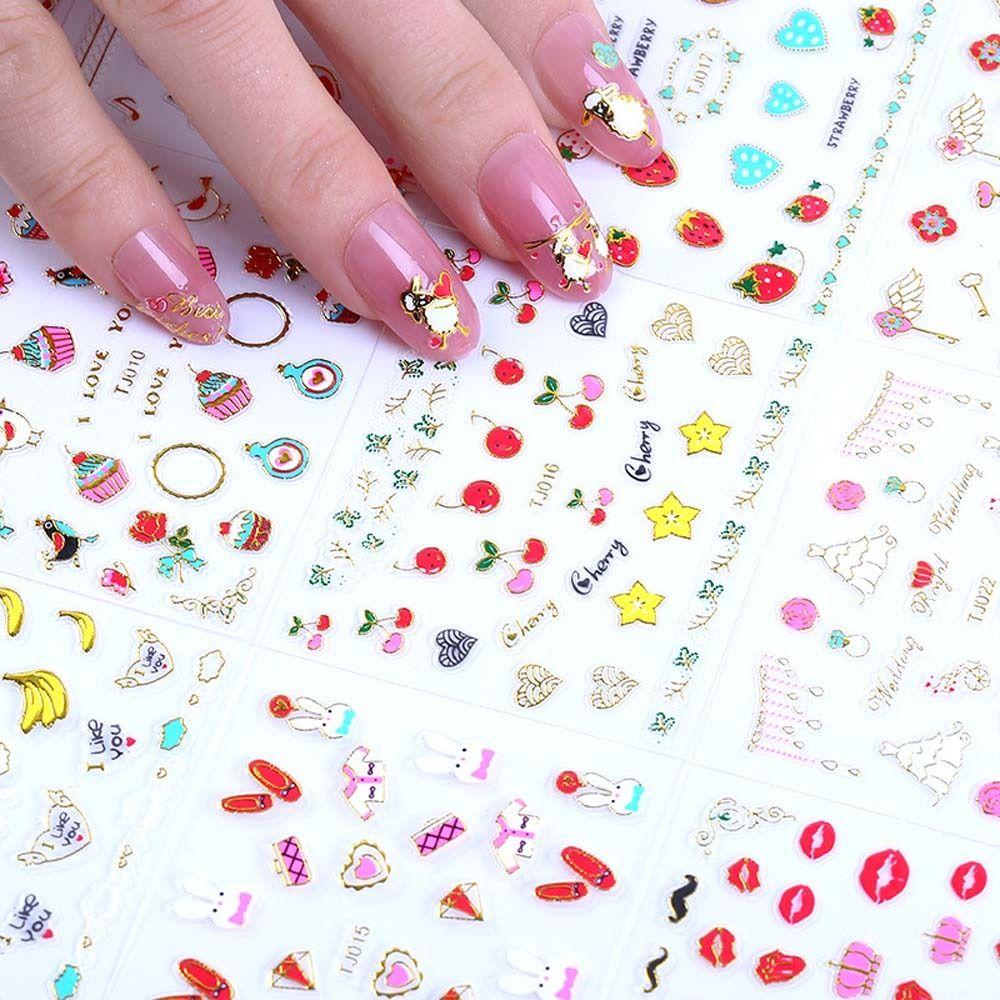 AUGUSTINA Agustina Anak Stiker Kuku 30Pcs /set Perekat Diri Manikur Aksesoris Bunga Bronzing Stiker Kuku