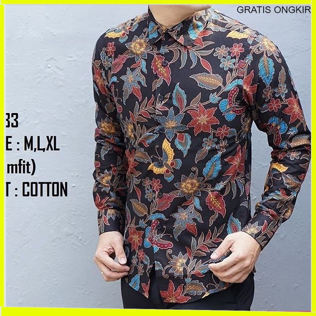 KEMEJA PRIA BATIK LENGAN PANJANG HEM BAHAN KATUN HALUS 40S CDL183 BAJU MODERN MEWAH SLIMFIT SLIM FIT BY JAKARTA