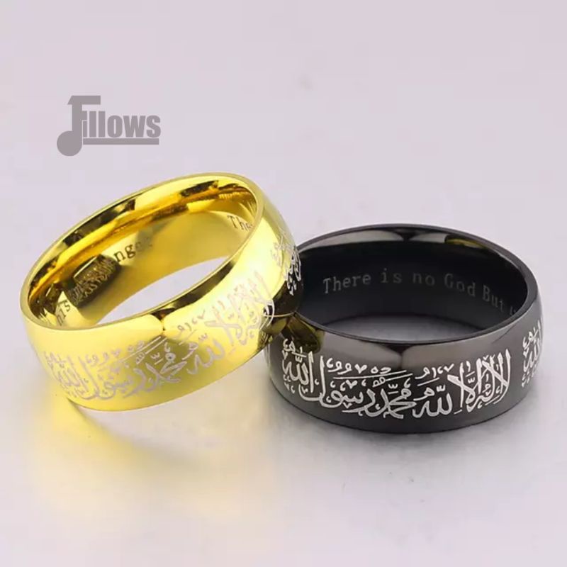 Cincin Tauhid Muslim Kaligrafi Arab Stainless Steel Hitam Silver Emas