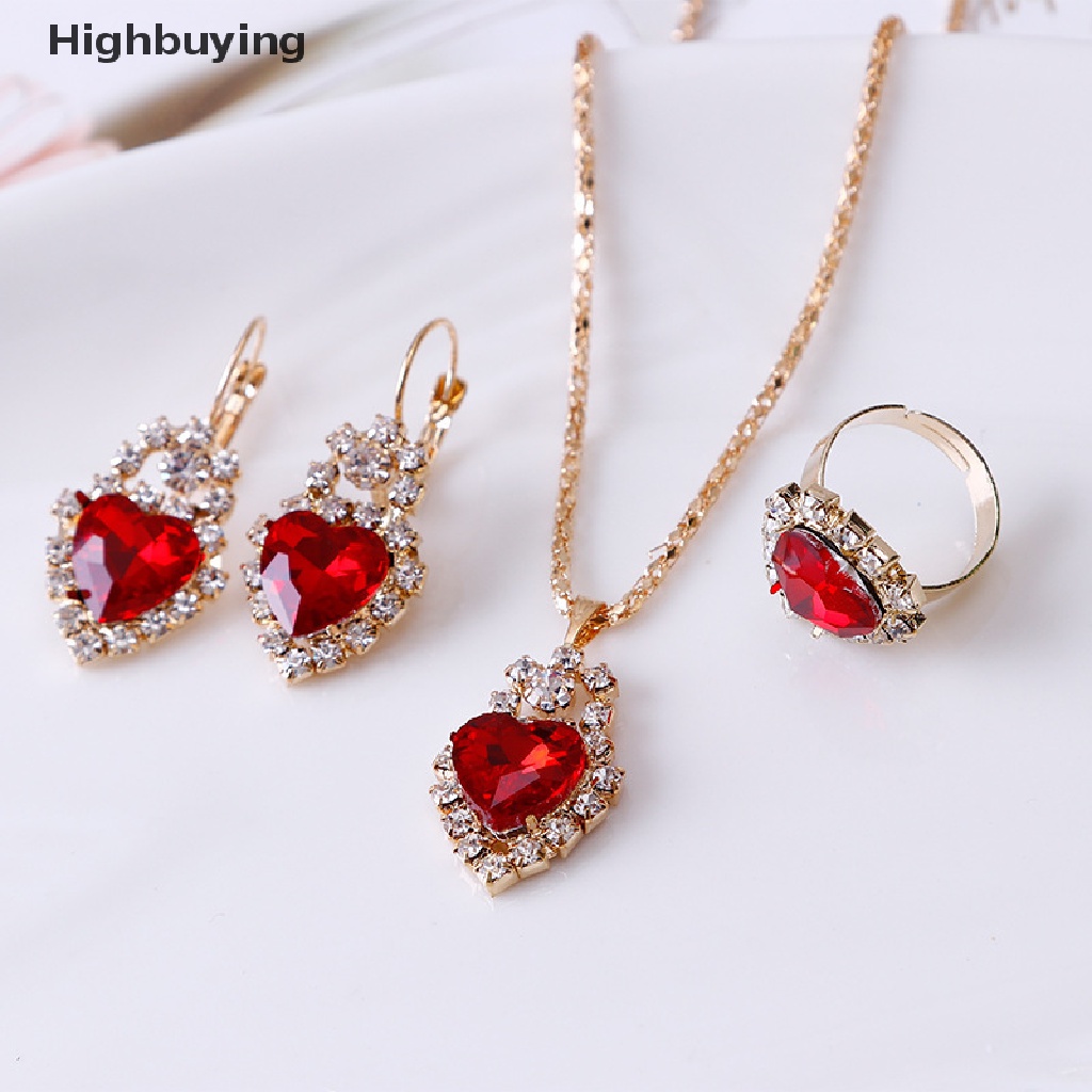 Hbid Fashion Ladies Set Perhiasan Romantis Hati Pengantin Pernikahan Kalung Cincin Set Anniversary Ulang Tahun Valene Day Gift Glory