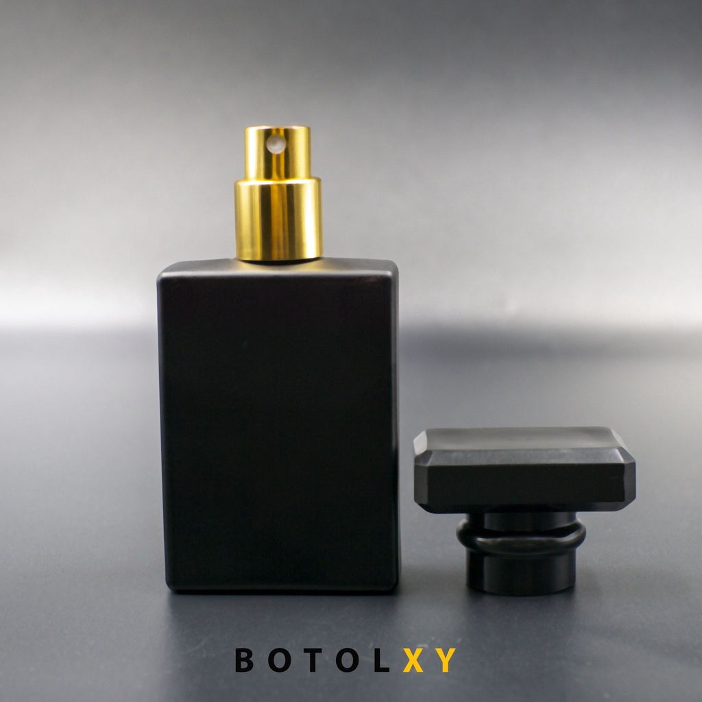 Botol Parfum 30ml Spray Kaca HITAM DOFF Kotak Tebal Isi Ulang - Chnel