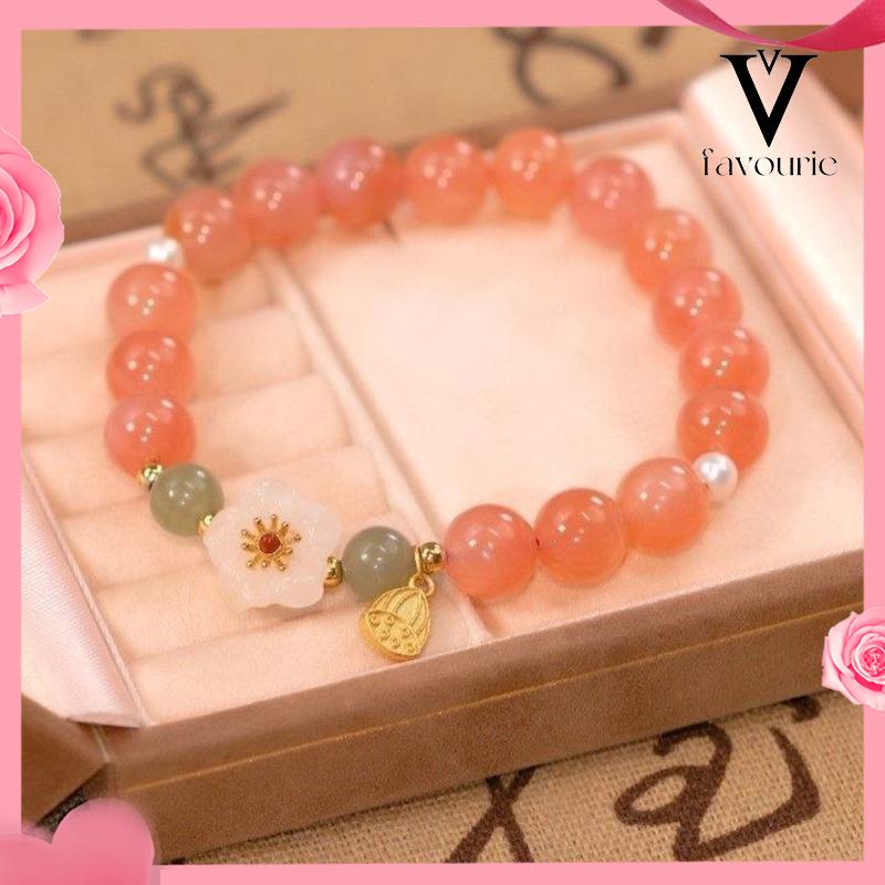 CODJade Bead Gelang Kecil Peach Blossom Woven Perempuan Desain Niche Mahasiswa Pacar Hadiah-FA