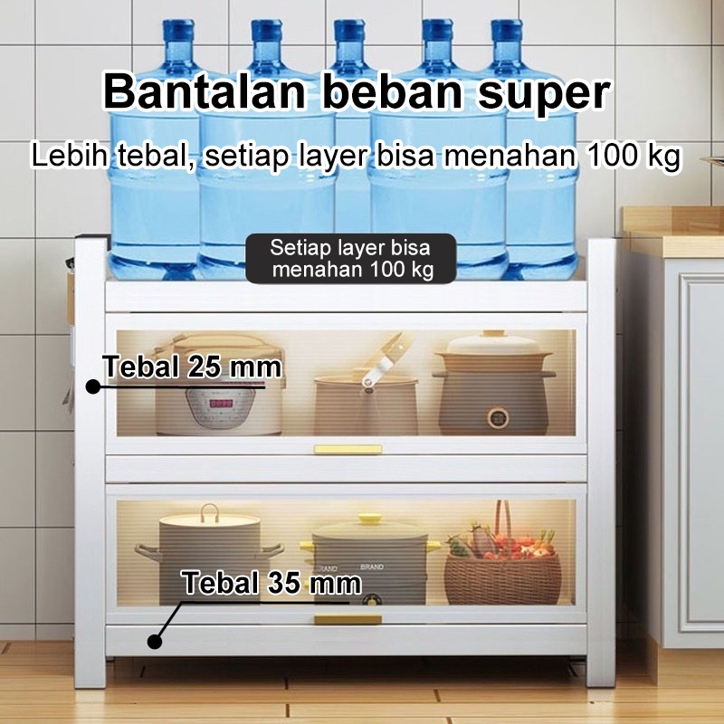 Rak dapur Lemari Piring Multi-layer Lemari Dapur berdiri di lantai dengan Rak Penyimpanan Kabinet Pintu Rak Oven Microwave