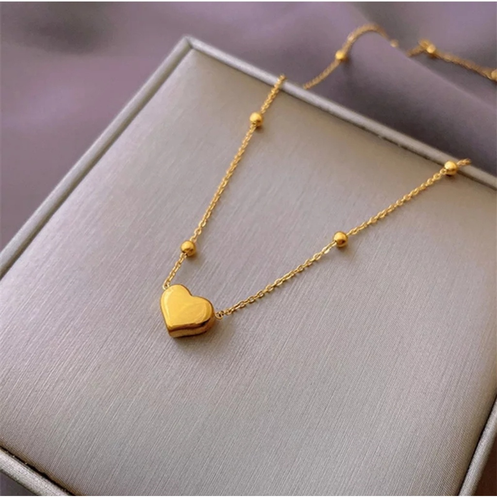 Kalung Rantai Dengan Biji Lada Hati Gaya Korea Fashion Warna Gold