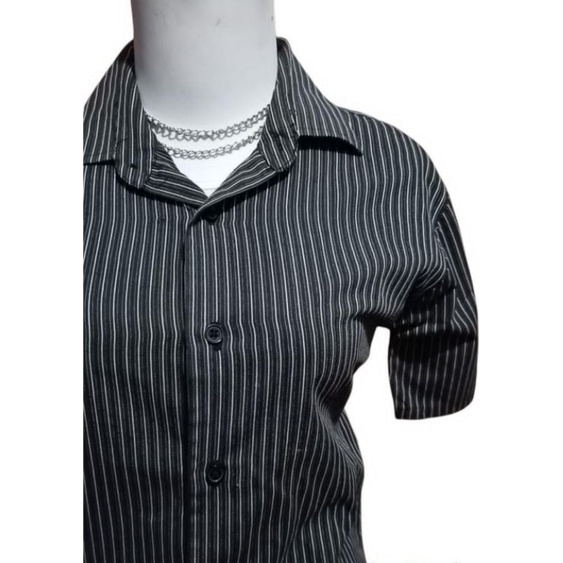 The Executive Kemeja Pendek Wanita Hitam Black Garis Putih White