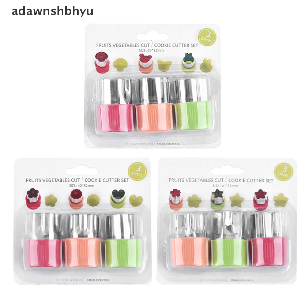 Adawnshbhyu 3Pcs/set Bintang Bentuk Kelinci Sayuran Buah Pemotong Gagang Plastik Portable Alat Masak Stainless Steel Fruit Cutg Die Gadget Dapur ID