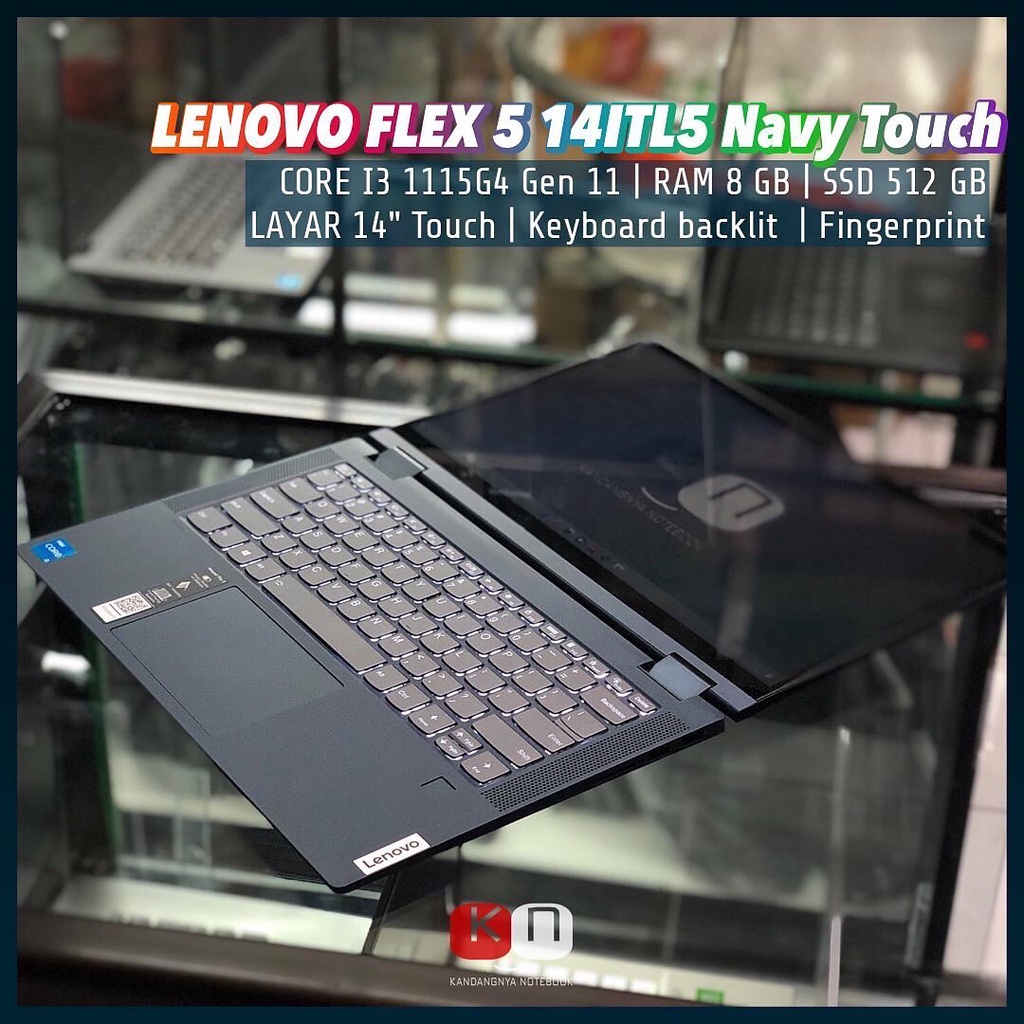 LENOVO FLEX 5 14ITL5 Navy touch core i3 1115G4 GEN 11 RAM 8GB SSD 512GB Layar 14" touch keybord back
