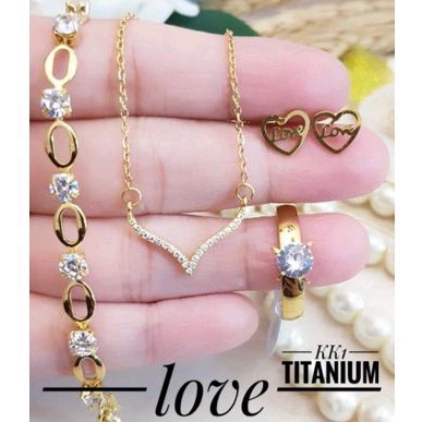 Set Perhiasan Titanium Gold Aksesoris Wanita Dewasa Terbaru Import Awet Anti Karat 1229b