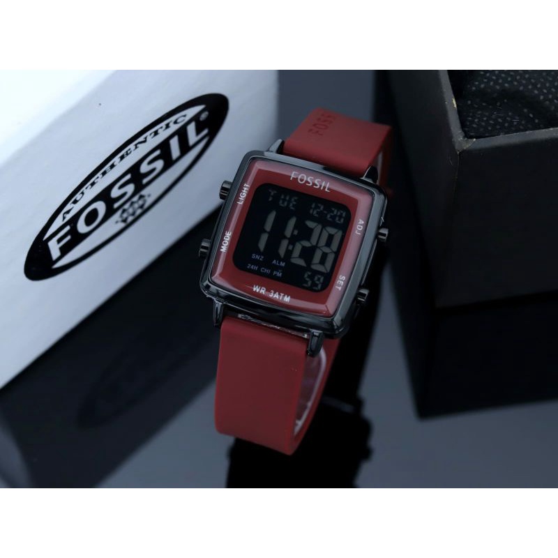 jam tangan wanita F0551L Tali Karet Merah Elegan Digital