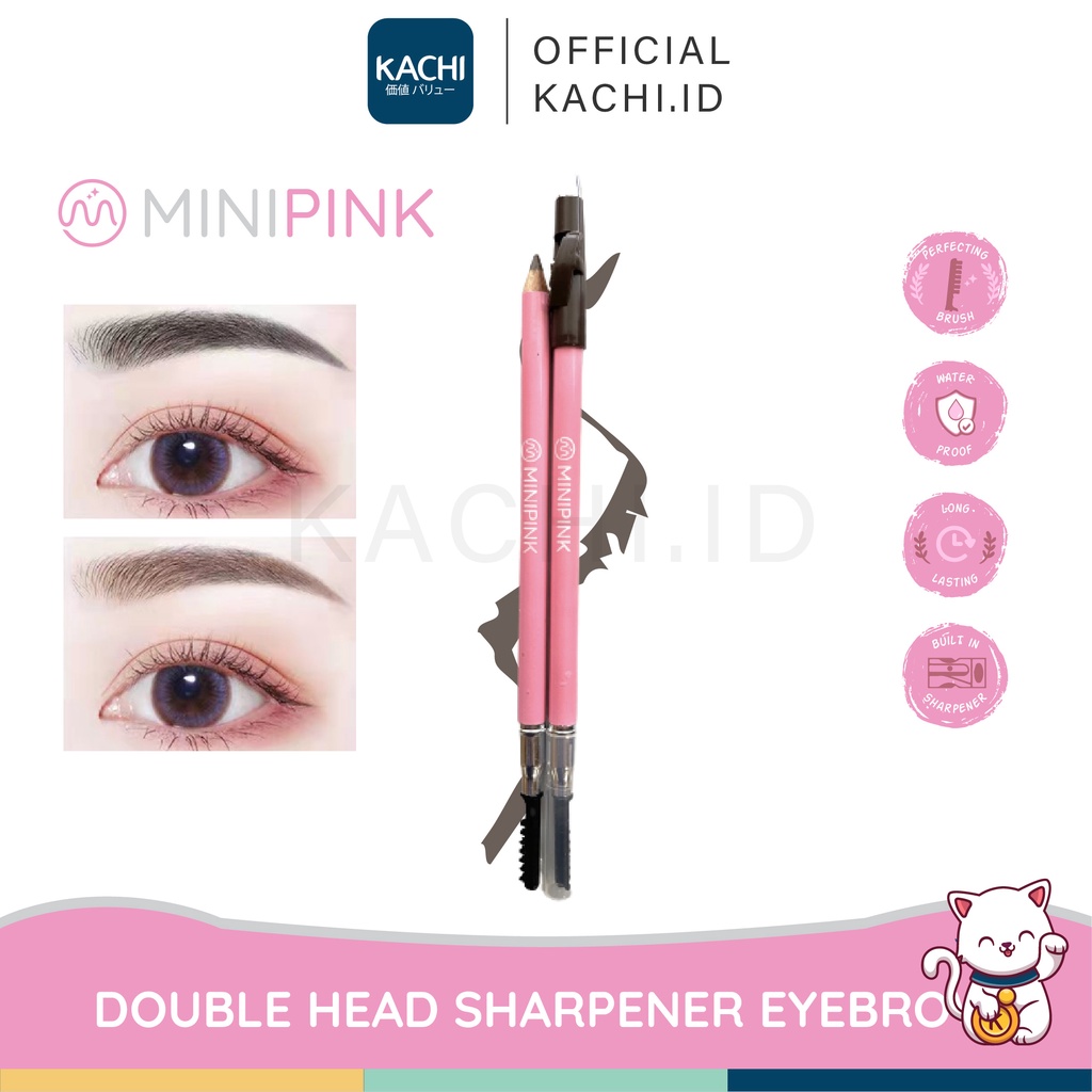 KACHI - MINIPINK Pensil Alis Double Head Anti Air Tahan Lama Eyebrow Serutan Brush Sharpener MP010