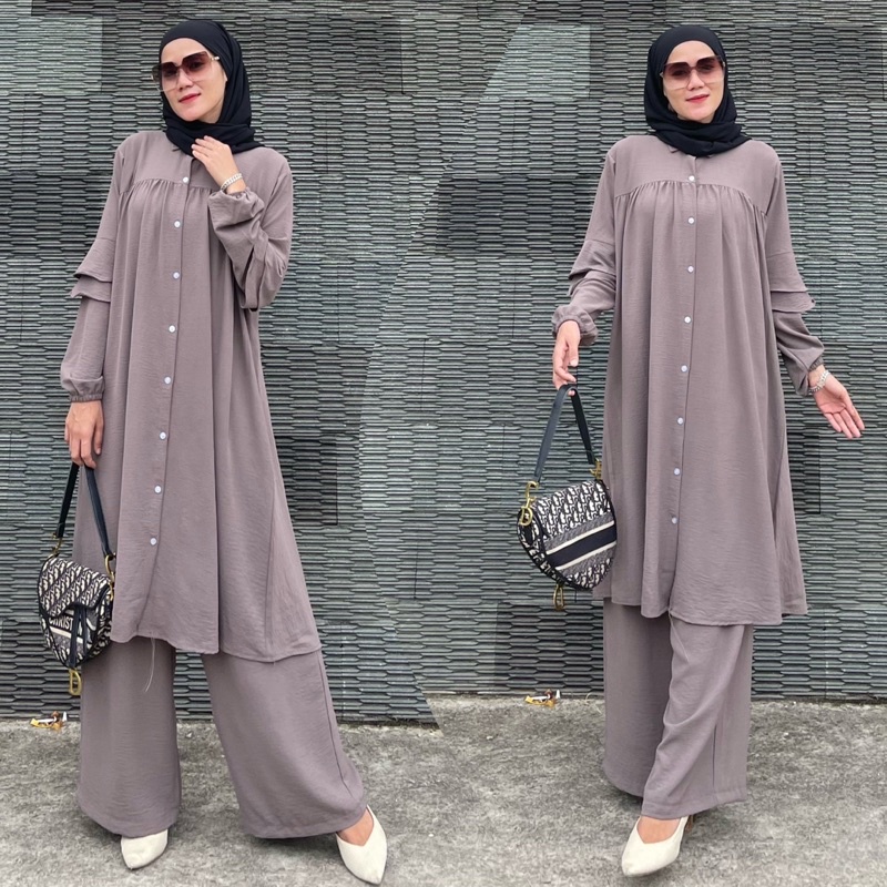 SET THALITA CRINKEL AIRFLOW PREMIUM/ONE SET LONG TUNIK POLOS JUMBO/SETELAN TUNIK WANITA TERBARU