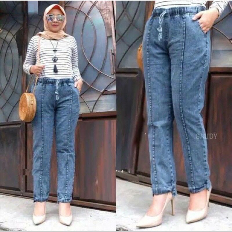 Celana Baggy Jeans Snow Wanita Ukuran Standar dan Jumbo - Celana Boyfriend Snow Wash Semi jeans Wanita