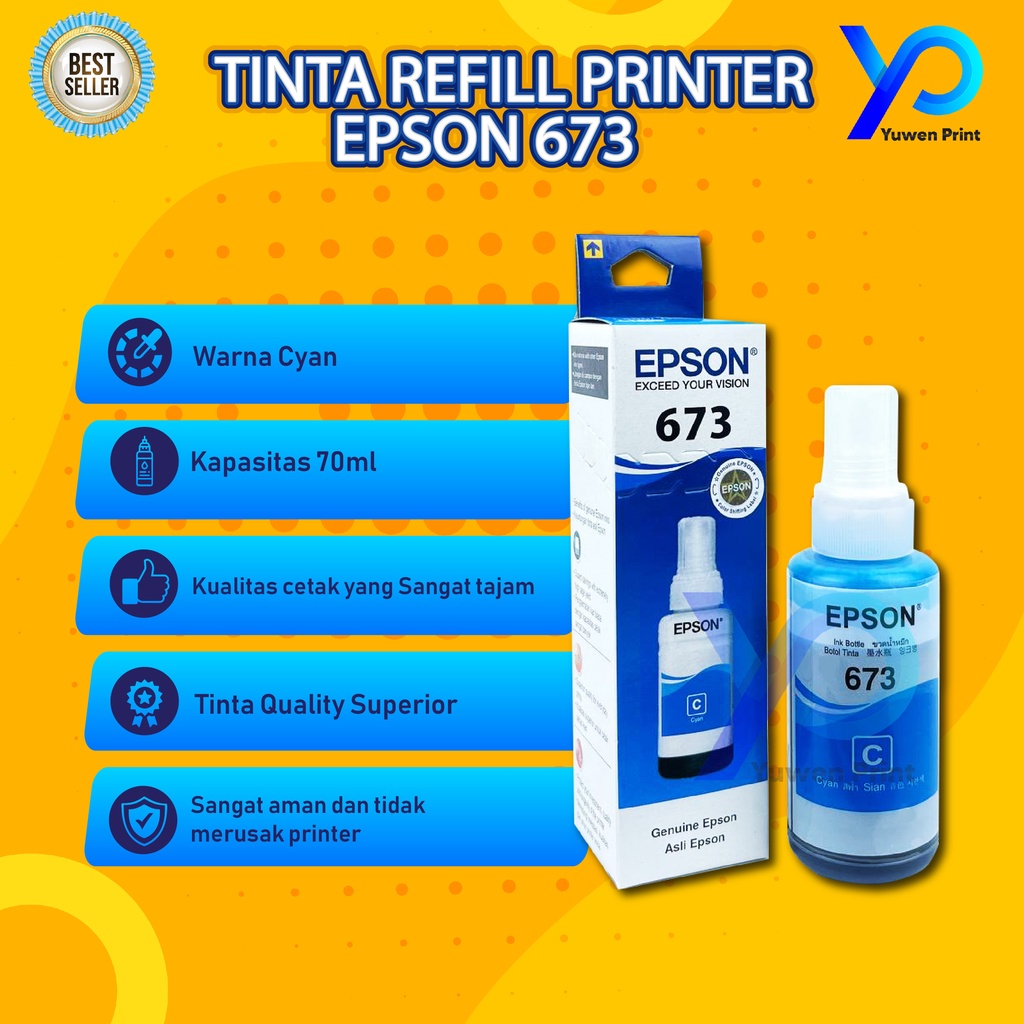 1 SET 6 PCS Tinta Epson 673 For Printer L800 L805 L805 L850 L1300 L1800 Model Baru