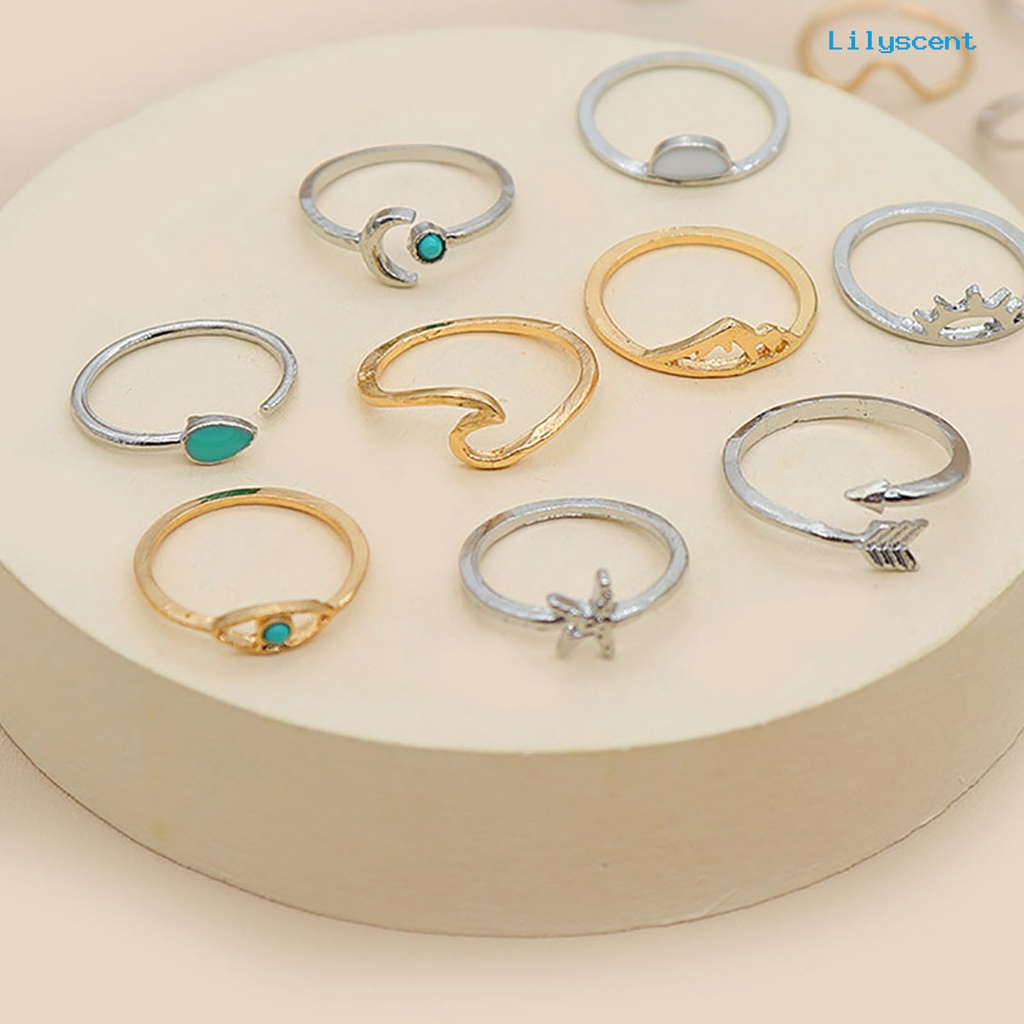 [LS]19Pcs Gelombang Pembukaan Adjustable Boho Cincin Boho Gaya Etnik Turquoise Finger Rings Perhiasan Aksesori