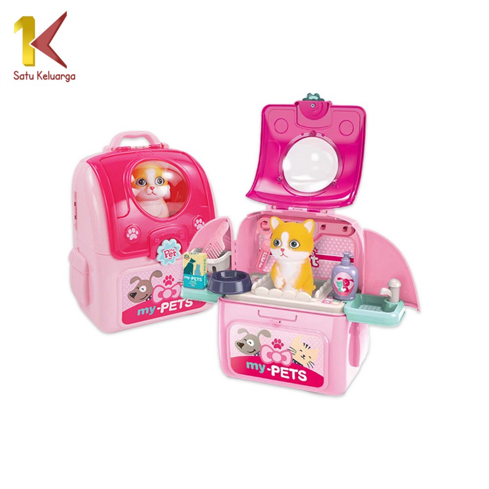 Satu Keluarga Mainan Koper Backpack Set M292-M293 Make Up Set Pet Back Pack Maenan Anak Tas Ransel P