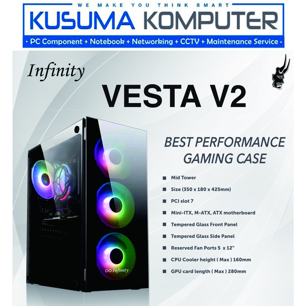 Infinity Vesta V2 + 4 Fan RGB Tempered Glass Casing PC Gaming