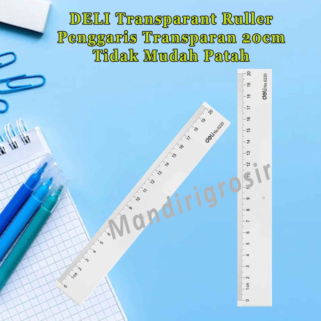 Transparant Ruller * DELI * Penggaris Transparant 20cm * Penggaris Plastik