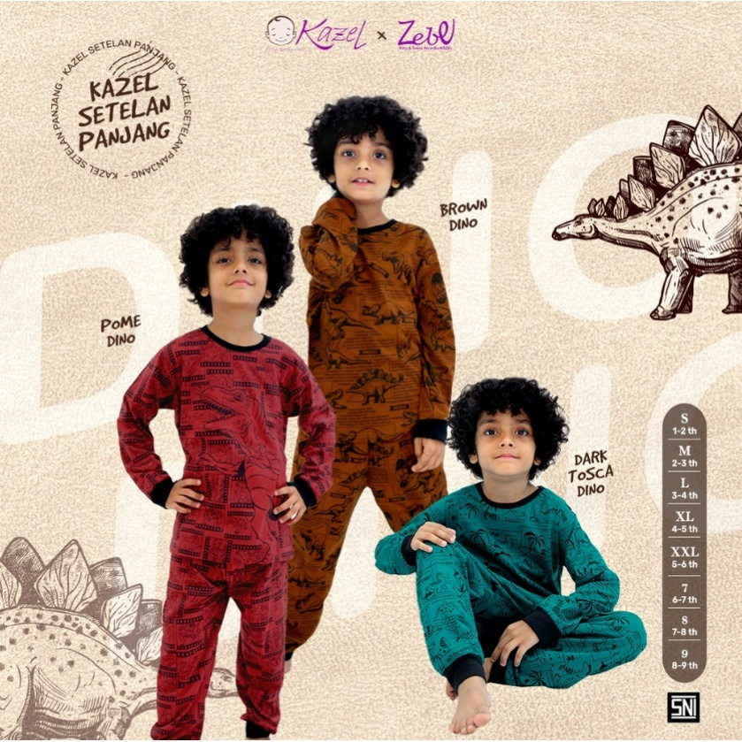 Kazel Setelan Panjang 1-9 Tahun Setelan Panjang Dino Boy dan Unicorn Girl Monochrome Series Full Print Kazel X Zebe Part 2 CBKS
