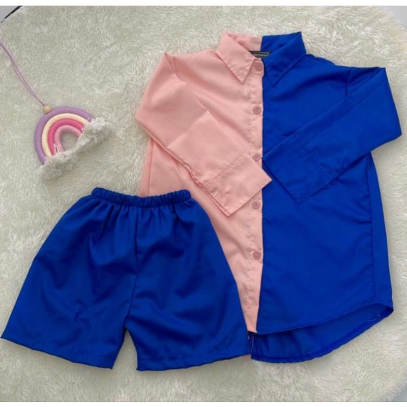New Kemeja two Tone Kids Free Celana Bahan Lembut