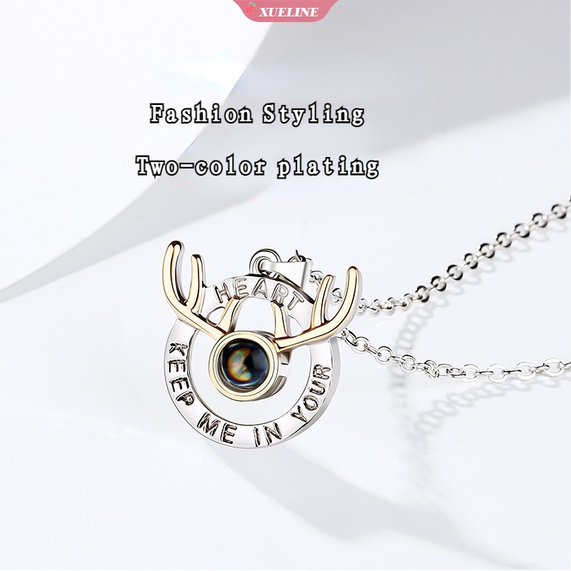 A deer has you couple necklace 100bahasa I love you Proyeksi Liontin Kalung Perhiasan Wanita Hadiah Teman Terbaik [ZXL]