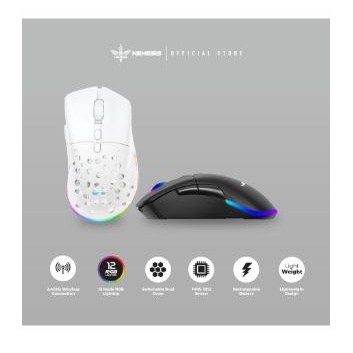 Mouse gaming nyk nemesis wireless 2.4ghz optical 2400dpi 30ips 4000fps 7d 500hz rechargeable rgb blackmoon s80 lite s80lite