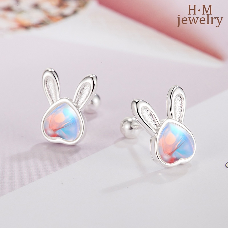 Anting Telinga Kelinci Moonstone Berbentuk Hati2022Baru Lucu Manis Twist Screw Earrings