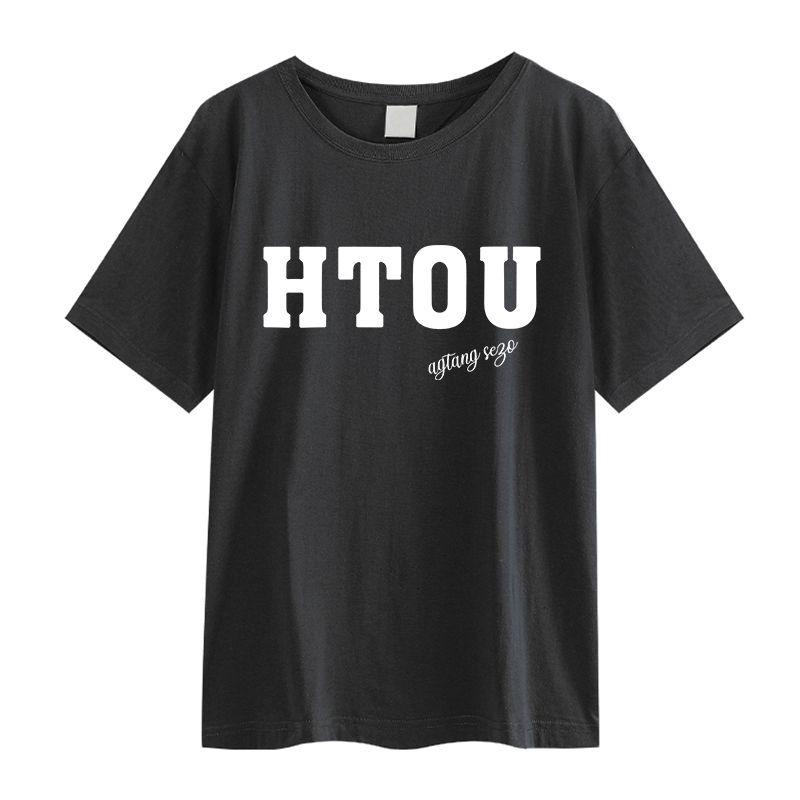 kaos lengan pendek wanita kekinian korean style letter graphic print T-shirt oversize  kaos hitam