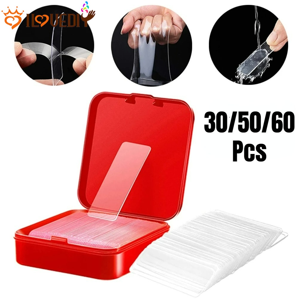 30 /50/60Pcs/Box Festival Musim Semi Kuplet Tape Perekat Dua Sisi, Reusable PVC Patch Transparan, Dapat Dicuci Tape Berperekat Tinggi Dua Muka