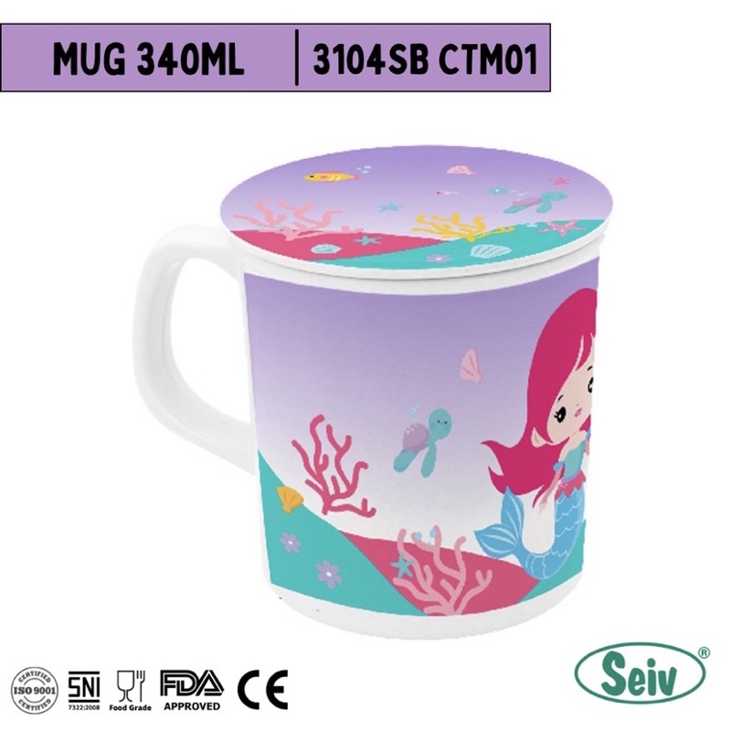 Gelas Minum Melamin + Tutup 340 ML Karakter Anak Lucu / Mug Melamine Gambar Anak