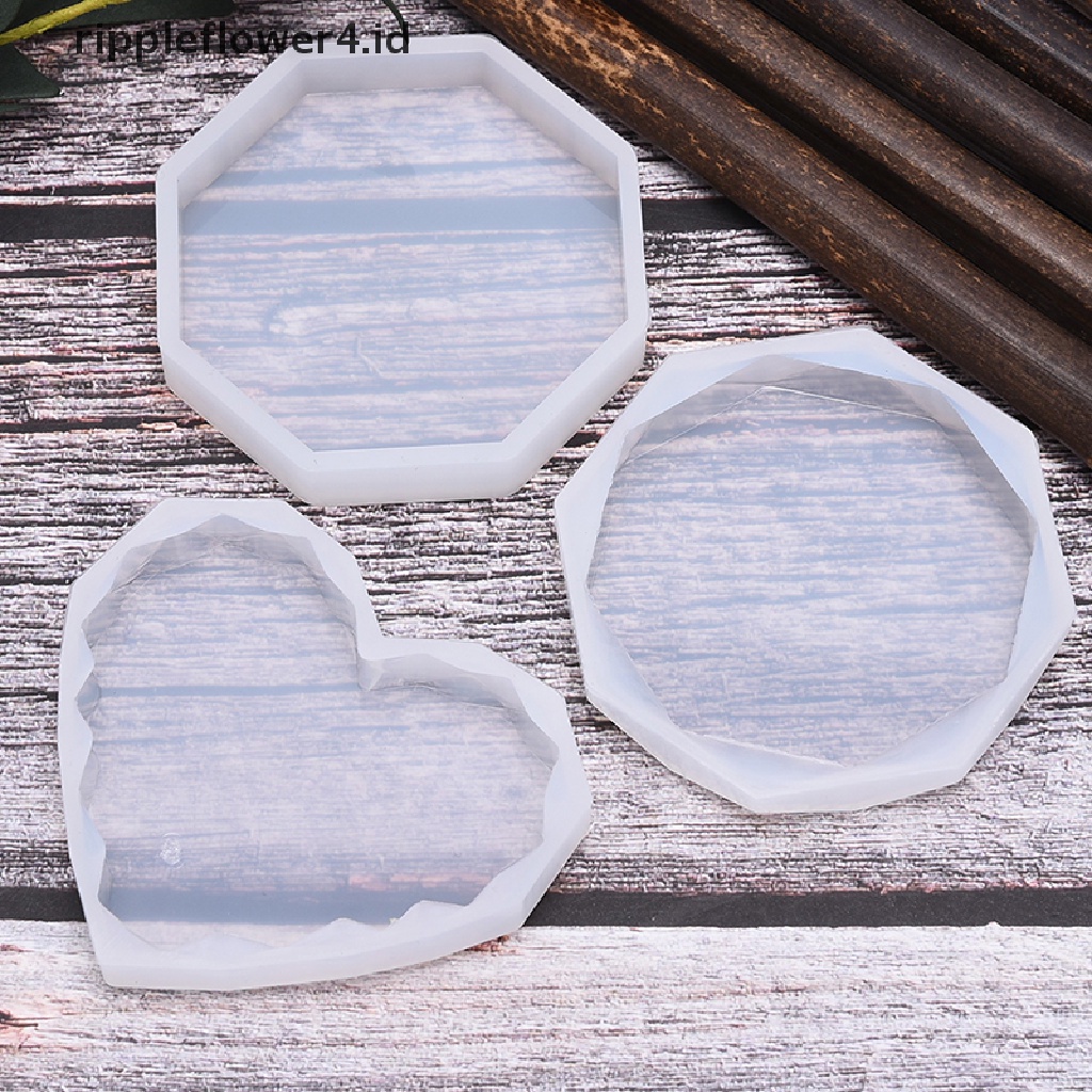 {rippleflower4.id} Crystal Coaster Resin Casg Cetakan Silikon Membuat Cetakan Craft DIY Perlengkapan Seni~