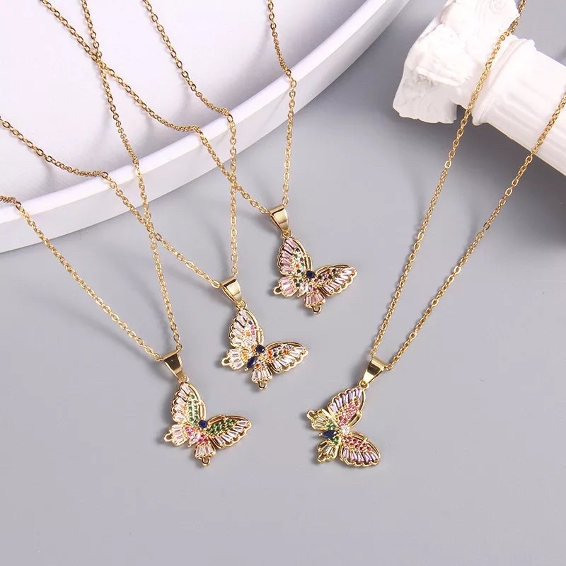 Kalung titanium butterlfy warna warni Cantik wanita